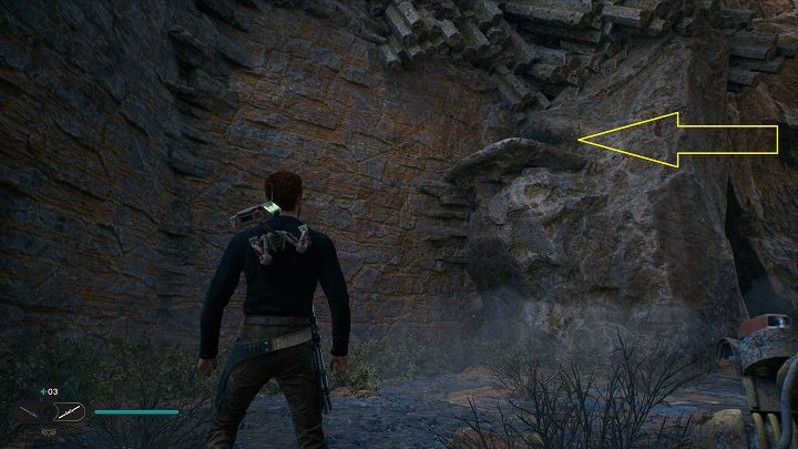 Z miejsca, w którym zdobyliście bazę danych #2 możecie spojrzeć na prawo, gdzie znajduje się ściana, po której możecie przebiec - Jedi Survivor: Miejsce katastrofy w Przekopie - lista sekretów - Star Wars Jedi Survivor - poradnik do gry