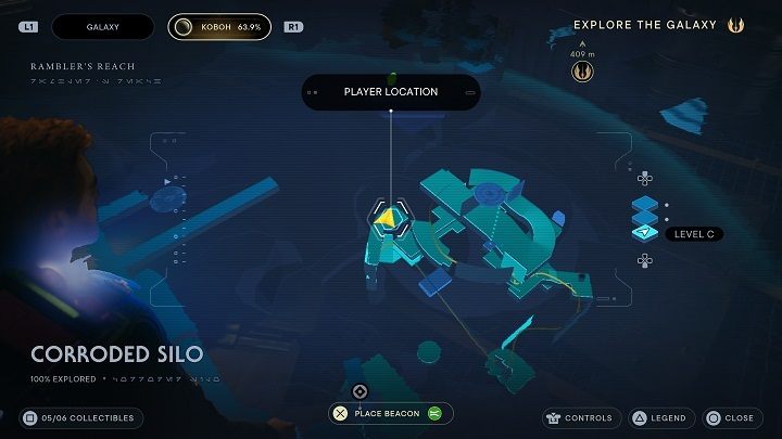 Na samym dole silosu jest przepaść, nad którą można dostać się na drugą stronę - znajdują się tam okrągłe drzwi - Jedi Survivor: Komnata Męstwa - lista sekretów - Star Wars Jedi Survivor - poradnik do gry