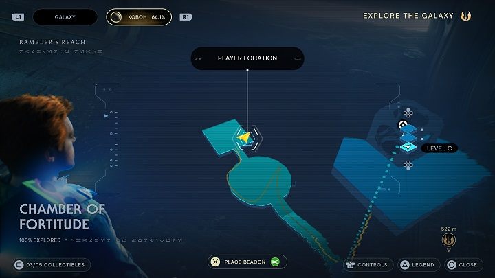 Na prawo od wejścia do drugiej komnaty znajdziecie kolejne echo i tym samym drugi i ostatni wpis do bazy danych - Jedi Survivor: Komnata Męstwa - lista sekretów - Star Wars Jedi Survivor - poradnik do gry