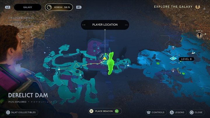 Niedaleko miejsca, w którym kończy się opisywany obszar, jest coś w rodzaju podnośnika, na którym możecie użyć umiejętności Uderzenie (Slam) - Jedi Survivor: Opuszczona zapora - lista sekretów, część 3 - Star Wars Jedi Survivor - poradnik do gry