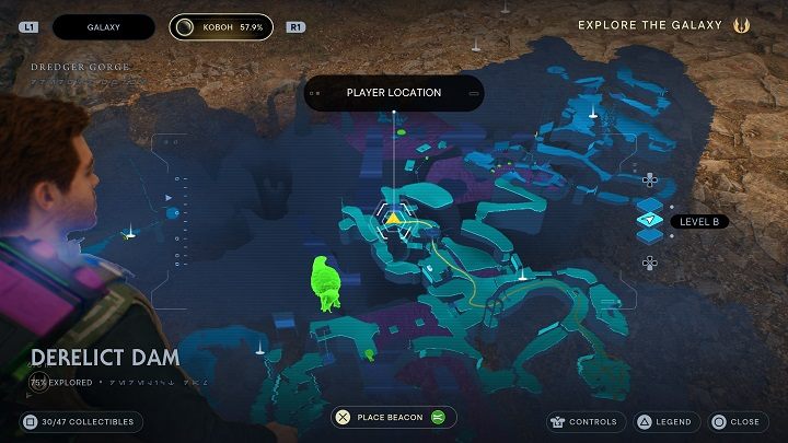 Windą znajdującą się obok warsztatu (na wzniesieniu) możecie dostać się wyżej, gdzie znajduje się brama, którą możecie otworzyć umiejętnością podnoszenia (lift) - Jedi Survivor: Opuszczona zapora - lista sekretów, część 2 - Star Wars Jedi Survivor - poradnik do gry