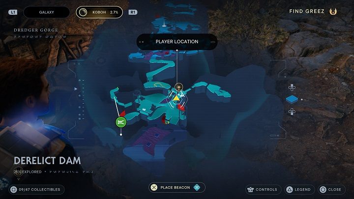 Zeskoczcie jeszcze niżej i udajcie się w kierunku miejsca medytacji znajdującego się wyżej - Jedi Survivor: Opuszczona zapora - lista sekretów, część 1 - Star Wars Jedi Survivor - poradnik do gry