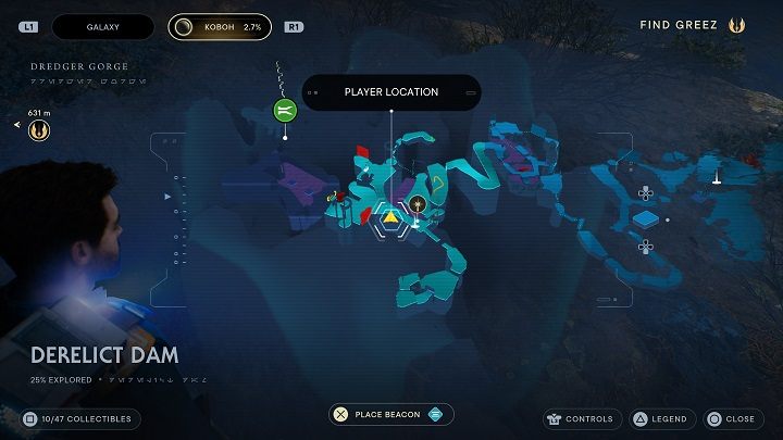 Udajcie się w kierunku prostopadłym do zniszczonej tamy (poprzedniej znajdźki) - Jedi Survivor: Opuszczona zapora - lista sekretów, część 1 - Star Wars Jedi Survivor - poradnik do gry