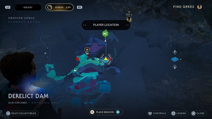 Idąc dalej od miejsca z poprzedniego podpunktu natraficie na przeciwnika i ścianę po której można przebiec - Jedi Survivor: Opuszczona zapora - lista sekretów, część 1 - Star Wars Jedi Survivor - poradnik do gry