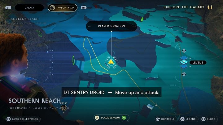 Pod wzniesieniem, na którym znaleźliście poprzednie znajdźki i przy samej rzece są kolejne nasiona - tym razem Grzbietofluf: alderaański niebieski - Jedi Survivor: Południowy Azyl - lista sekretów, część 2 - Star Wars Jedi Survivor - poradnik do gry