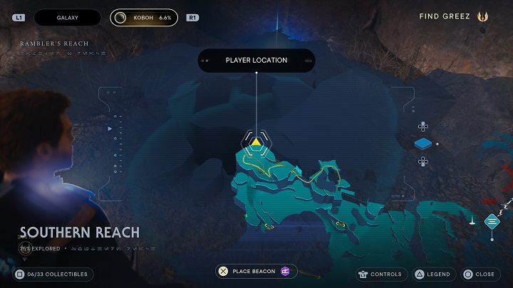 Na lewo od poprzedniej znajdźki znajduje się kolejna - tym razem jest to esencja, która da Wam bardzo dużo doświadczenia - Jedi Survivor: Południowy Azyl - lista sekretów, część 1 - Star Wars Jedi Survivor - poradnik do gry