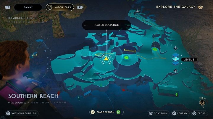 Wróćcie się do wcześniej wspomnianej liny - na dole znajduje się Goroko, po pokonaniu którego otrzymacie dużo punktów doświadczenia - Jedi Survivor: Południowy Azyl - lista sekretów, część 1 - Star Wars Jedi Survivor - poradnik do gry