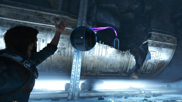 Dzięki pozbyciu się czarnego narostu możecie wdrapać się po pionowej ścianie i powrócić do poprzedniej sali - Jedi Survivor: Zagadki ze sprzęgami kul w Zniszczonej osadzie - Star Wars Jedi Survivor - poradnik do gry