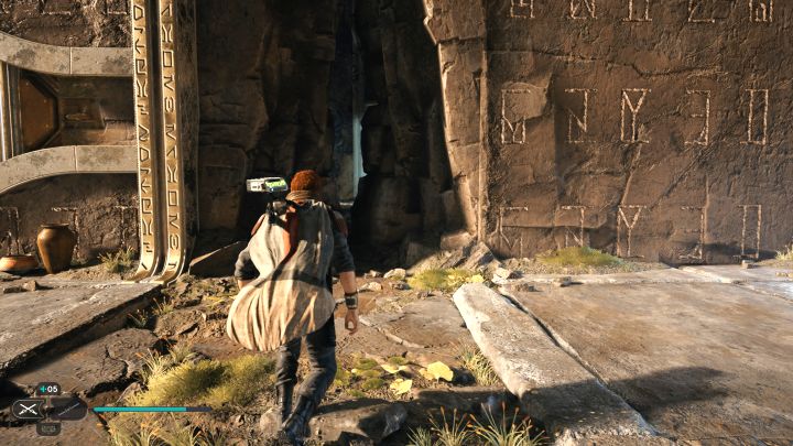 Wylądujcie w nowej części kanionu, pokonajcie kolejnych wrogów i wejdźcie do ruin, w których do wyeliminowania jest kolejny przeciwnik - Jedi Survivor: Zagadki ze sprzęgami kul w Zniszczonej osadzie - Star Wars Jedi Survivor - poradnik do gry