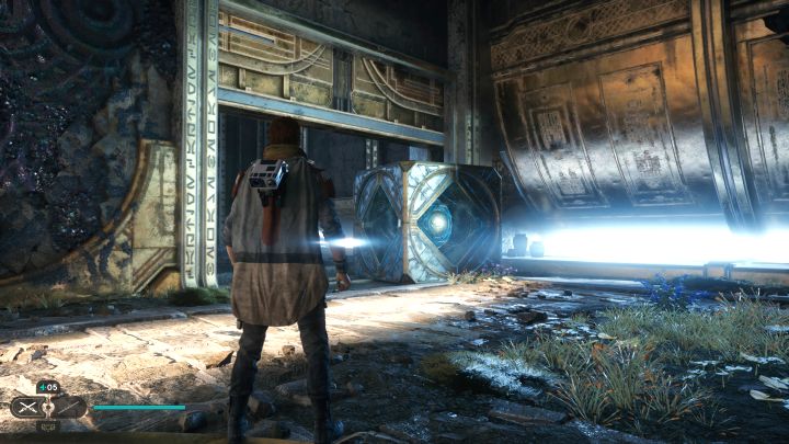 W jednym z pomieszczeń jest kula, ale drzwi zamykają się przy próbie zabrania jej - Jedi Survivor: Zagadki ze sprzęgami kul w Zniszczonej osadzie - Star Wars Jedi Survivor - poradnik do gry