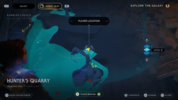 Na prawo od ostatniego miejsca, przy palącej się bramie znajdziecie skrzynię zawierającą element kosmetyczny dla BD-1 - Jedi Survivor: Kamieniołom myśliwego - lista sekretów - Star Wars Jedi Survivor - poradnik do gry