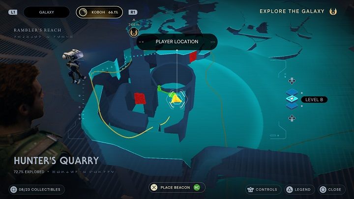 Dokładnie naprzeciwko poprzedniej znajdźki, znajduje się kolejna baza danch - Jedi Survivor: Kamieniołom myśliwego - lista sekretów - Star Wars Jedi Survivor - poradnik do gry