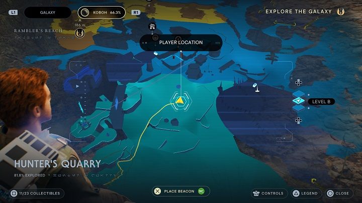 Wróćcie się na początek lokacji, ale tym razem trzymajcie się wschodniej strony - Jedi Survivor: Kamieniołom myśliwego - lista sekretów - Star Wars Jedi Survivor - poradnik do gry