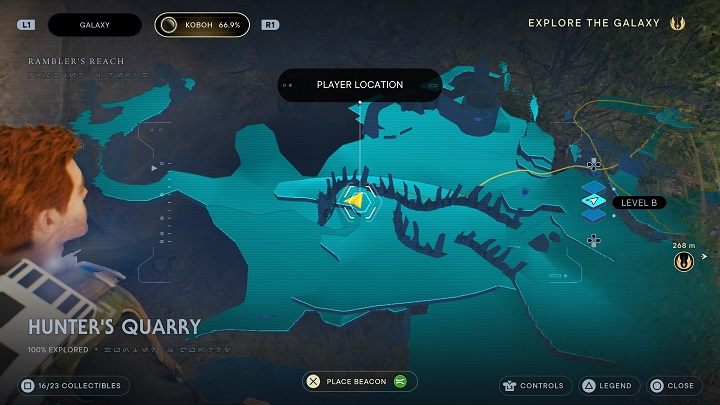 Z poprzedniego miejsca wykorzystajcie ponownie balony, aby dostać się na wzniesienie znajdujące się naprzeciwko - to z wielkimi kośćmi - Jedi Survivor: Kamieniołom myśliwego - lista sekretów - Star Wars Jedi Survivor - poradnik do gry