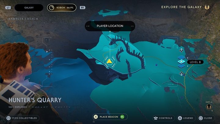 Kolejna porcja nasion znajduje się dokładnie na wprost od poprzedniej, przy samej krawędzi na drugim końcu - Jedi Survivor: Kamieniołom myśliwego - lista sekretów - Star Wars Jedi Survivor - poradnik do gry