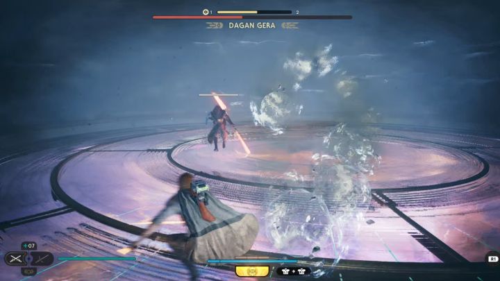 Innym atakiem dystansowym bossa jest strzelanie samonaprowadzalnymi okrągłymi pociskami - Jedi Survivor: Jak pokonać bossa Dagan Gera na Pokładzie widokowym? - Star Wars Jedi Survivor - poradnik do gry