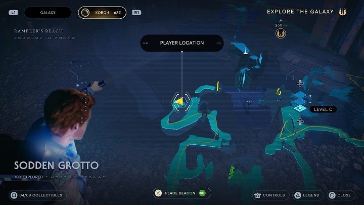 Udajcie się w ciemną drogę niemal na wprost od wspomnianej wyżej szczeliny - Jedi Survivor: Wilgotna grota - lista sekretów - Star Wars Jedi Survivor - poradnik do gry