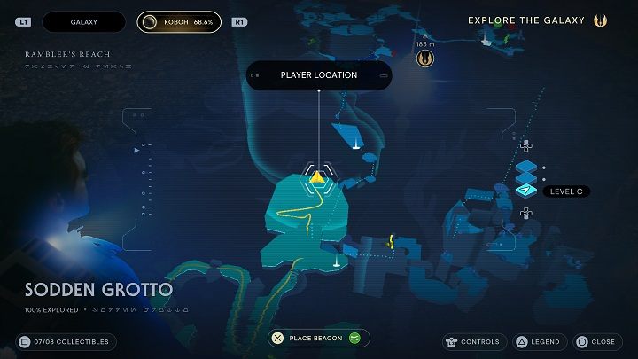 Idźcie dalej i zeskoczcie na dół, na dość rozległy plac - Jedi Survivor: Wilgotna grota - lista sekretów - Star Wars Jedi Survivor - poradnik do gry