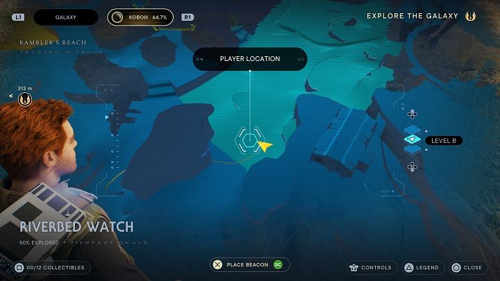 Po wejścia na obszar udajcie się do jej północno-zachodniego rogu, znajdziecie tam zwłoki leżące na skale - Jedi Survivor: Koryto - lista sekretów - Star Wars Jedi Survivor - poradnik do gry