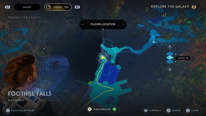 Od poprzedniej znajdźki biegnijcie na wprost do samej skały naprzeciwko - Jedi Survivor: Podgórskie wodospady - lista sekretów - Star Wars Jedi Survivor - poradnik do gry