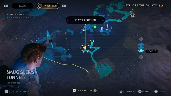 Następnie przedostańcie się przez zieloną barierę i zeskoczcie na dół - Jedi Survivor: Tunele przemytnika - lista sekretów - Star Wars Jedi Survivor - poradnik do gry