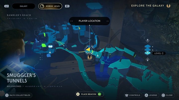 Na drodze do kolejnego sekretu będziecie musieli wykonać kilka akrobacji - przedostać się przez zestaw zielonych barier i przebiec po ścianach - Jedi Survivor: Tunele przemytnika - lista sekretów - Star Wars Jedi Survivor - poradnik do gry