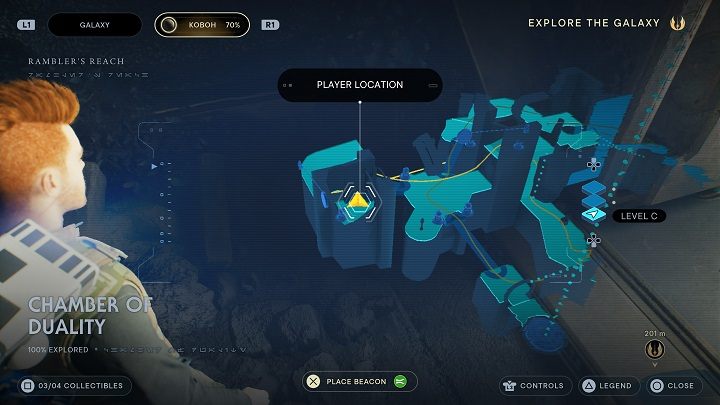 Żeby móc wziąć ostatnią znajdźkę, musicie najpierw rozwiązać zagadkę, która konieczna jest do rozwiązania problemu w fabule - Jedi Survivor: Komnata dwoistości - lista sekretów - Star Wars Jedi Survivor - poradnik do gry