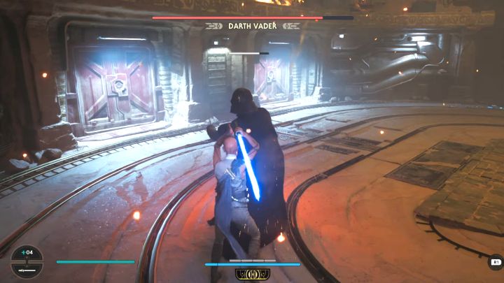 Używajcie parowań do zatrzymywania zwykłych ataków Vadera i szybszego pozbawiania go punktów wytrzymałości - Jedi Survivor: Jak pokonać Darth Vadera w Archiwum? - Star Wars Jedi Survivor - poradnik do gry