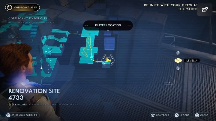 Sekret sąsiaduje z lokacją, w której zalicza się samouczek z używania spowolnienia - Jedi Survivor: Stanowisko remontowe nr 4733 z planety Coruscant - lista sekretów - Star Wars Jedi Survivor - poradnik do gry