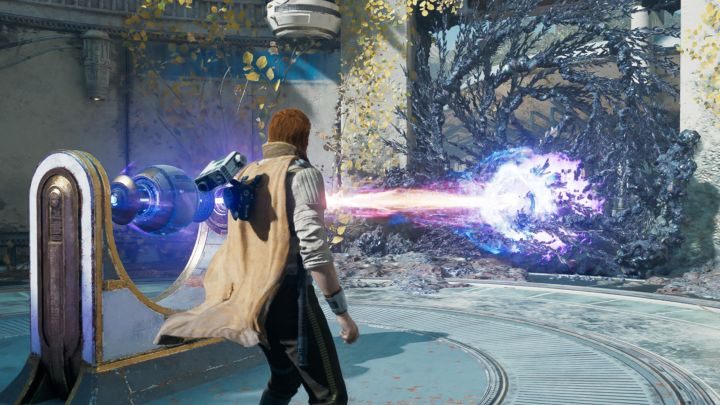 Złapcie kulę i umieśćcie ją we wzmacniaczu, dzięki czemu uruchomicie laser, który wypali przejście - Star Wars Jedi Survivor: Leśny węzeł (The Forest Array) - Star Wars Jedi Survivor - poradnik do gry