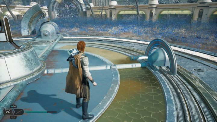 W tym miejscu znajduje się kolejny laser, którym możecie obracać, używając mocy na bocznym mechanizmie - Star Wars Jedi Survivor: Leśny węzeł (The Forest Array) - Star Wars Jedi Survivor - poradnik do gry