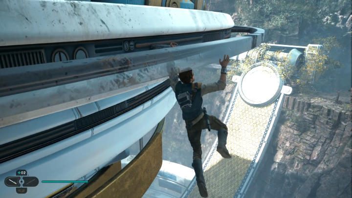 Wyjdźcie na zewnątrz, złapcie się rury i obejdźcie w ten sposób szczyt wieży - Star Wars Jedi Survivor: Leśny węzeł (The Forest Array) - Star Wars Jedi Survivor - poradnik do gry