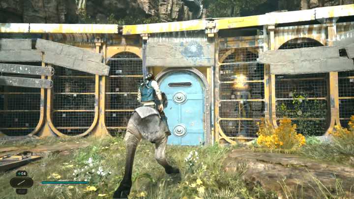 Gdy dotrzecie do pierwszej przeszkody, wskoczcie z grzbietu wierzchowca na mur i otwórzcie drzwi od drugiej strony - Star Wars Jedi Survivor: Leśny węzeł (The Forest Array) - Star Wars Jedi Survivor - poradnik do gry