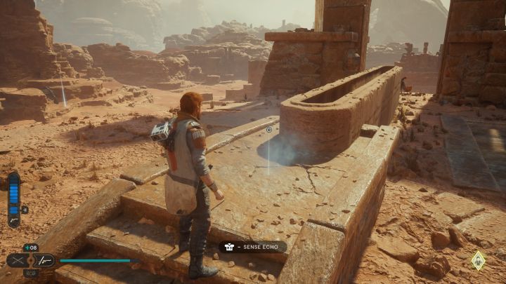 Echo znajdziecie na szczycie ruin, przy korycie do przesuwania kuli - Jedi Survivor: Ścieżka uporu z planety Jedha - lista sekretów - Star Wars Jedi Survivor - poradnik do gry