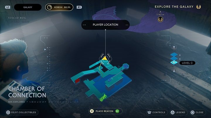 Podczas dostawania się do wyżej opisanej skrzyni, musieliście siłą rzeczy zniszczyć wcześniejszą narośl - za nią kryje się nowe przejście - Jedi Survivor: Komnata Połączenia - lista sekretów - Star Wars Jedi Survivor - poradnik do gry