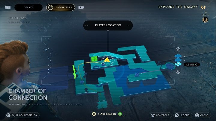 Po zebraniu powyższego wpisu zeskoczcie na platformę niżej po prawej - Jedi Survivor: Komnata Połączenia - lista sekretów - Star Wars Jedi Survivor - poradnik do gry