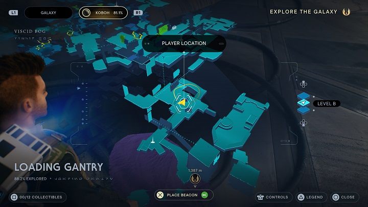 Zaczynając od miejsca medytacji udajcie się przed siebie, aby przecisnąć się przez szczelinę w bramie naprzeciwko - Jedi Survivor: Suwnica Załadunkowa - lista sekretów - Star Wars Jedi Survivor - poradnik do gry