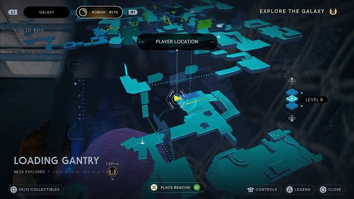 Za zeskanowanymi wcześniej zbiornikami znajdziecie odłamek Priorytu - Jedi Survivor: Suwnica Załadunkowa - lista sekretów - Star Wars Jedi Survivor - poradnik do gry