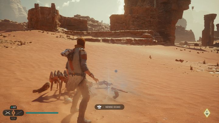 Echo znajdziecie przy szkielecie na pustyni, niedaleko punktu medytacji Baza Anachoretów - Jedi Survivor: Suche równiny z planety Jedha - lista sekretów - Star Wars Jedi Survivor - poradnik do gry