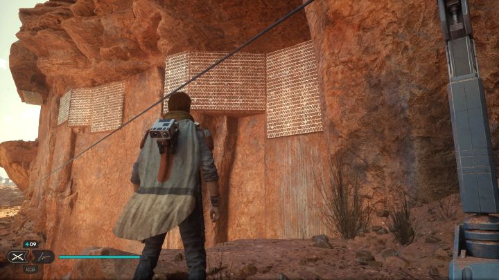 Niedaleko punktu medytacji z sąsiedniego regionu Suche równiny możecie rozwiesić 2 liny - Jedi Survivor: Wyżyny Narkis z planety Jedha - lista sekretów - Star Wars Jedi Survivor - poradnik do gry
