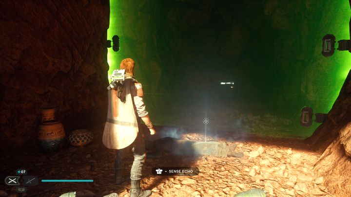 Echo znajdziecie przed zieloną bramą, niedaleko punktu medytacji - Jedi Survivor: Gwiżdżąca przepaść z planety Jedha - lista sekretów - Star Wars Jedi Survivor - poradnik do gry