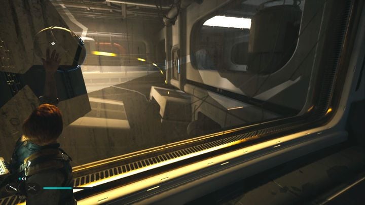 Przebiegnijcie nieco w prawą stronę i złapcie mocą kulę, zanim ta spadnie w przepaść - Star Wars Jedi Survivor: Znajdź Rayvisa na zniszczonym księżycu (Locate Rayvis on the Shattered Moon) - Star Wars Jedi Survivor - poradnik do gry