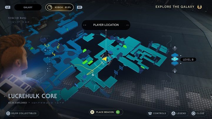 Rozpoczynając od punktu medytacji o nazwie Krokwie Hangaru udajcie się przez drzwi naprzeciwko - Jedi Survivor: Rdzeń Lucrehulka - lista sekretów - Star Wars Jedi Survivor - poradnik do gry