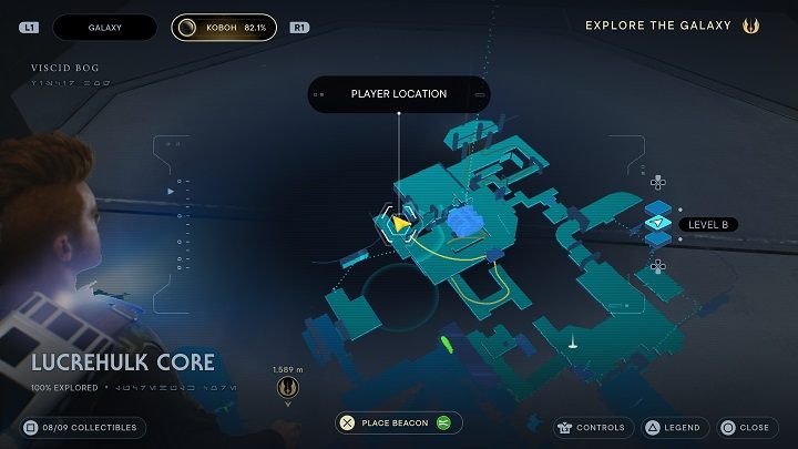 Po skorzystaniu z niej od razu udajcie się w lewo i idźcie do samego końca - Jedi Survivor: Rdzeń Lucrehulka - lista sekretów - Star Wars Jedi Survivor - poradnik do gry