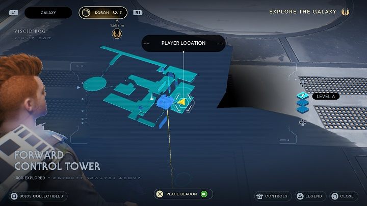 Niezależnie czy do lokacji dostaliście się z pomocą szybkiej podróży, czy też za sprawą dużej windy (znajdującej się w Rdzeniu Lucrehulka) udajcie się na prawo - uważajcie żeby jej nie uruchomić stając pośrodku, bo wtedy będziecie musieli odczekać na koniec przejazdu - Jedi Survivor: Przednia Wieża Dowodzenia - lista sekretów - Star Wars Jedi Survivor - poradnik do gry