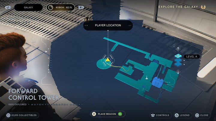 Począwszy od punktu medytacji udajcie się do korytarza widocznego po lewej i w następnym pomieszczeniu wyskoczcie przez rozbite okno na zewnątrz, aby zeskoczyć na dużą okrągłą platformę - Jedi Survivor: Przednia Wieża Dowodzenia - lista sekretów - Star Wars Jedi Survivor - poradnik do gry