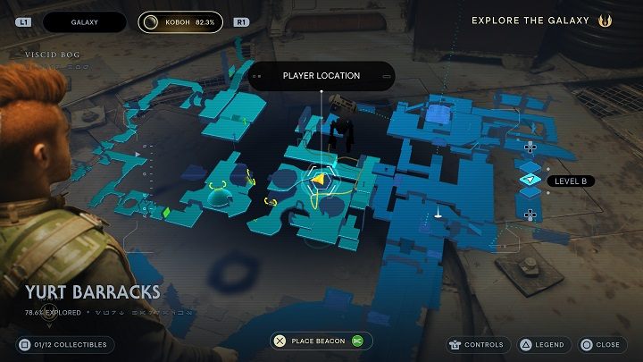 Po zebraniu esencji zeskoczcie na dół, do miejsca, z którego się wspinaliście na górę - Jedi Survivor: Koszary Jurcie - lista sekretów - Star Wars Jedi Survivor - poradnik do gry