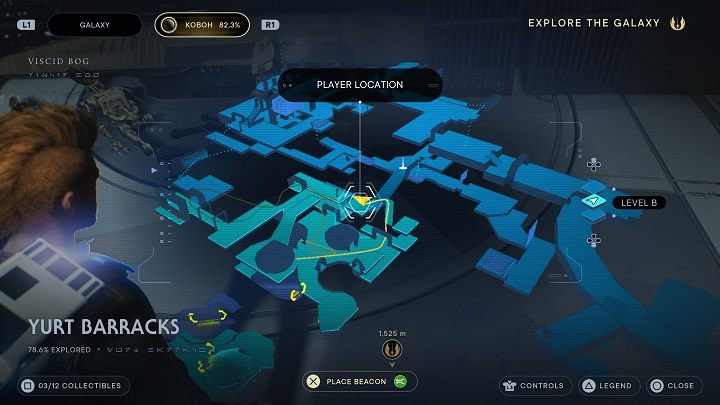 Na wyższym poziomie znajdziecie kolejny i ostatni tutaj wpis do bazy danych - Jedi Survivor: Koszary Jurcie - lista sekretów - Star Wars Jedi Survivor - poradnik do gry