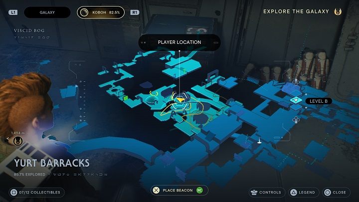 Z tego miejsca możecie przeskoczyć na prawo, do pomieszczenia ze skrzynią - Jedi Survivor: Koszary Jurcie - lista sekretów - Star Wars Jedi Survivor - poradnik do gry