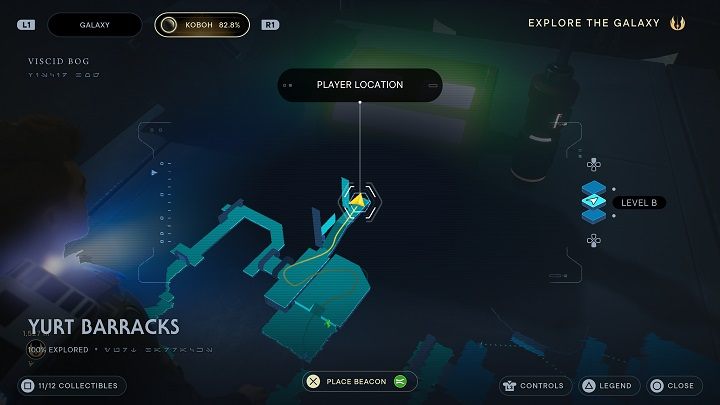 Wróćcie się do wyżej omówionego skrótu i tym razem pójdźcie do tyłu, obchodząc od lewej jeden z transporterów i udając się ścieżką prowadzącą na górę - Jedi Survivor: Koszary Jurcie - lista sekretów - Star Wars Jedi Survivor - poradnik do gry